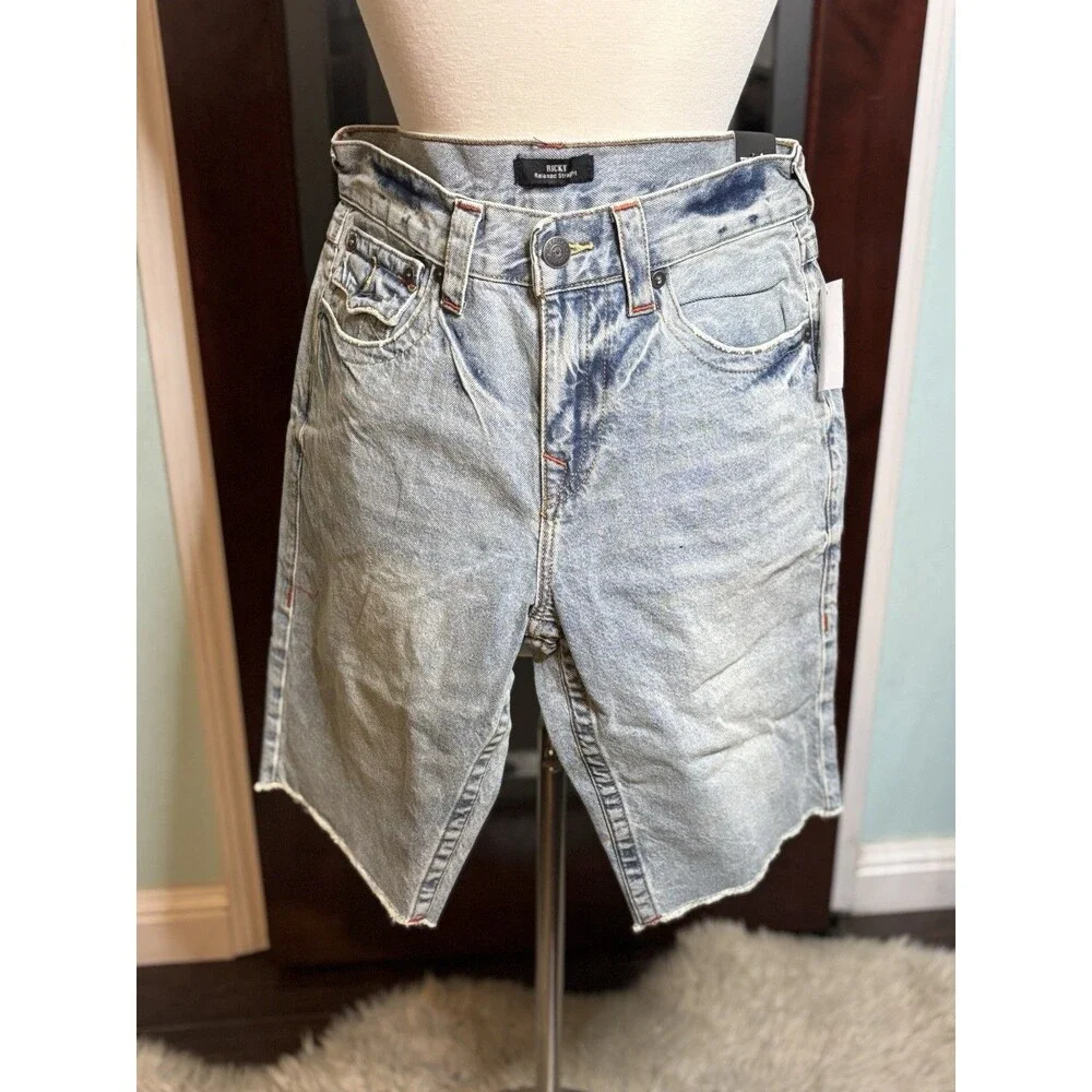 New True Religion Ricky Relaxed Straight W33 Raw Hem Shorts Retail $80